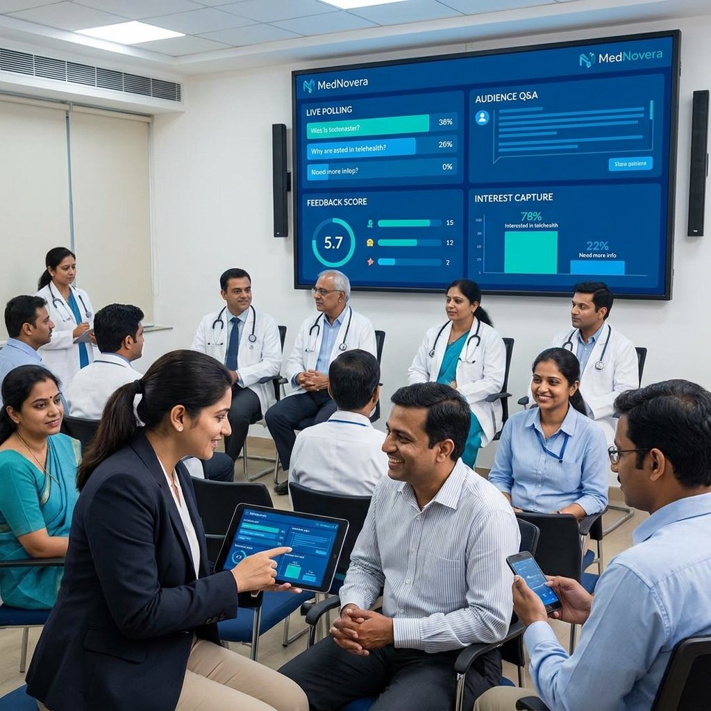 Hospital medical event in Kolkata with registration desk, doctor engagement, patient follow-up and MedNovera tracking system.